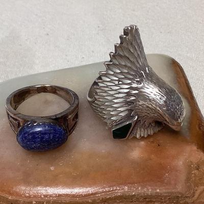 NSJ308 Two Navajo Sterling Malachite? & Lapis Lazuli? Rings Size 8 New