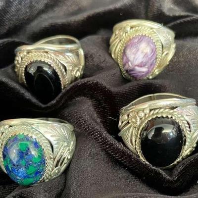 NSJ119 - Men’s Navajo Sterling Silver Rings Sz 11.5-12 With Four Beautiful Stones!