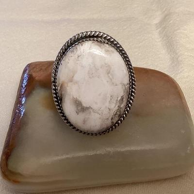 NSJ010 Navajo Sterling Silver White Buffalo Ring Size 14