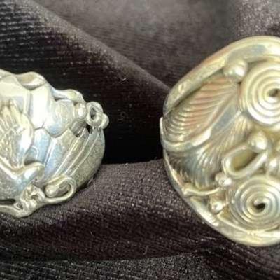 NSJ174 - Two Men’s Navajo Sterling Silver Eagle & Feather Rings Sz 11