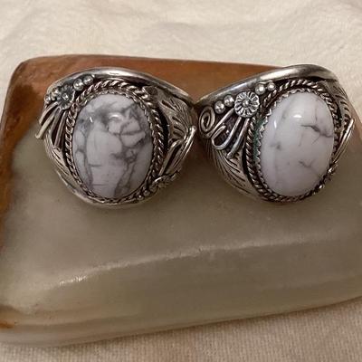NSJ033 Two Navajo White Buffalo Turquoise Sterling Silver Rings Size 13.75
