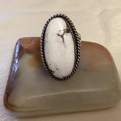 NSJ012 Navajo Sterling Silver White Buffalo Turquoise Ring Size 12.75
