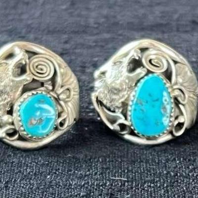 NSJ207- (6) Najavo Sterling Silver Rings Sz 9-9.5 With Turquoise Stones