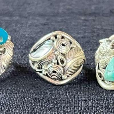NSJ206- (5)Najavo Sterling Silver Rings Sz 11.75-13 With Turquoise/Gemstones