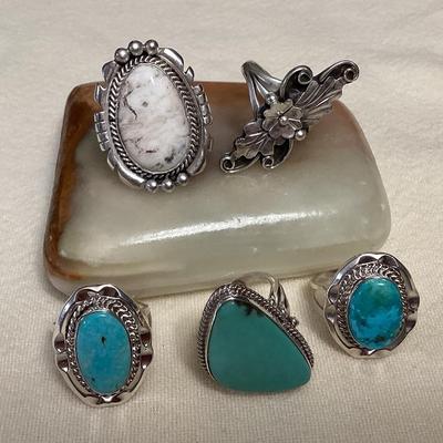 NSJ090 Five Navajo Sterling Silver Rings Size 8