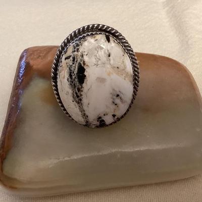 NSJ011 Navajo Sterling Silver White Buffalo Turquoise Ring Size 12.5