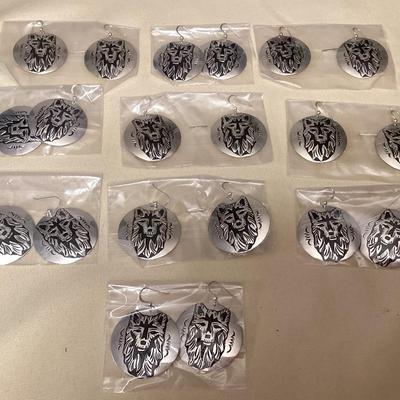 NSJ342 Ten Pairs Of Navajo Sterling Silver Wolf Earrings New