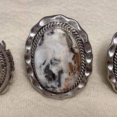 NSJ038 Three Navajo White Buffalo Turquoise Sterling Silver Rings Size 8