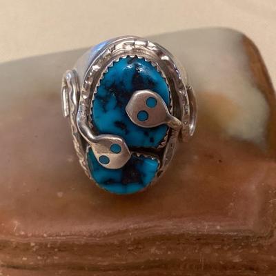 NSJ339 Navajo Sterling Silver Turquoise Snake Ring Size 10.5 New