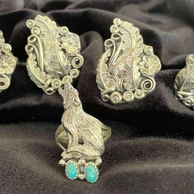 NSJ264 - Five Navajo Sterling Silver Rings Sz 8-8.25