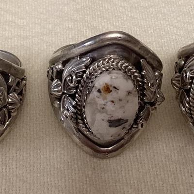 NSJ036 Three Navajo White Buffalo Turquoise Sterling Silver Rings Size 11