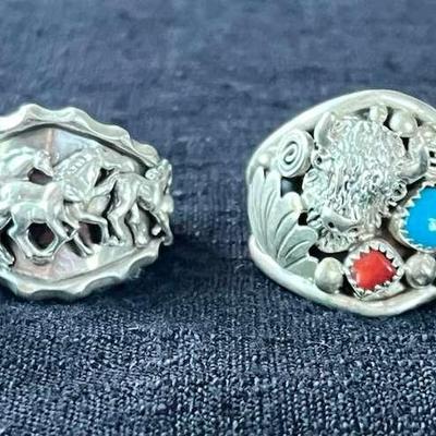 NSJ192- (4) Sz 12.5-13 Najavo Sterling Silver Turquoise/ Gemstones  Rings