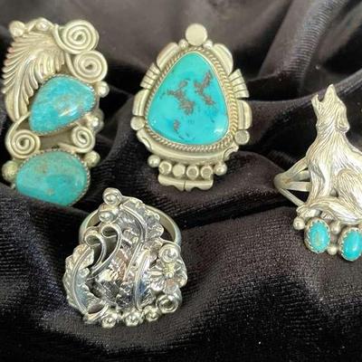 NSJ265 - Four Navajo Sterling Silver Rings Sz 8