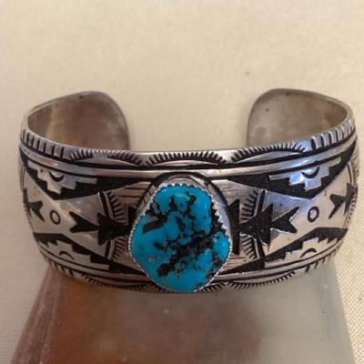 NSJ426 Navajo Sterling Silver & Turquoise Cuff Bracelet New