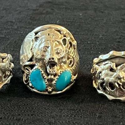 NSJ197- (5) Najavo Sterling Silver Rings Sz 11-12 With Turquoise/Gemstones