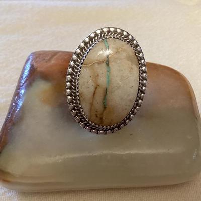 NSJ014 Navajo Royston Ribbon Turquoise Sterling Silver Ring By G.Boyd Size 8
