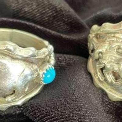 NSJ232 - Two Mens Navajo Sterling Silver Rings Sz 10