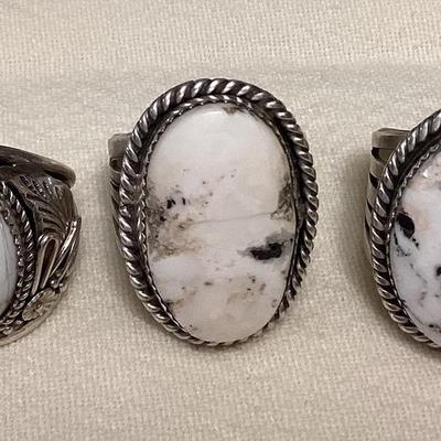 NSJ037 Three Navajo White Buffalo Turquoise Sterling Silver Rings Size 12