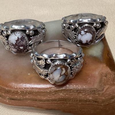 NSJ323 Three Navajo Sterling Wild Horse Turquoise Rings Size 14 New