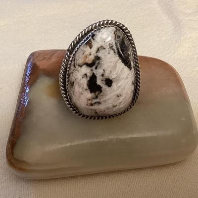 NSJ001 Navajo Sterling Silver White Buffalo Turquoise Ring Size 11.5