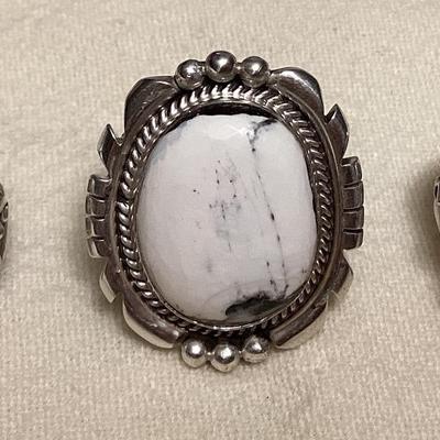 NSJ041 Three Navajo White Buffalo Turquoise Sterling Silver Rings Size 10