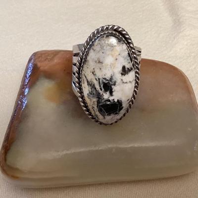 NSJ008 Navajo Sterling Silver White Buffalo Turquoise Ring Size 14