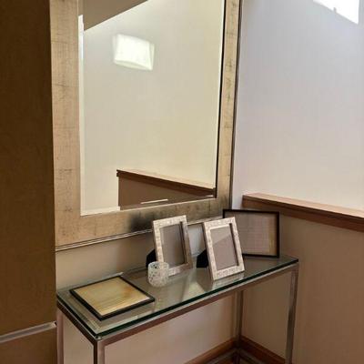Mirror, glass console table & frames