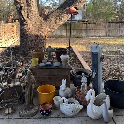 Primitive Wood Chest, Pots, Lawn Art, &  Antler Racks?