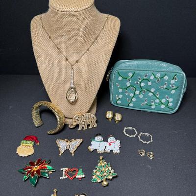 Eclectic Enameled Collection of Vintage Costume Jewelry - Brooches, Pins, Bracelet & More!