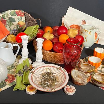 Charming Fall Decor Collection with Jewel Tea Pitcher, Glass Pumpkin, Fruit Baskets & More!