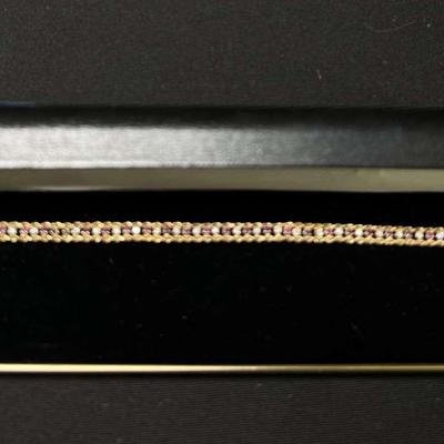 14K Gold Bracelet w/ Ruby & Diamond Accents 