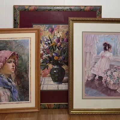 3 Charming Artworks - EAGERLY WAITING, GIRL WITH BONNET & Floral Print 