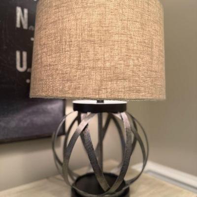 Pair of metal table lamps with beige linen shades