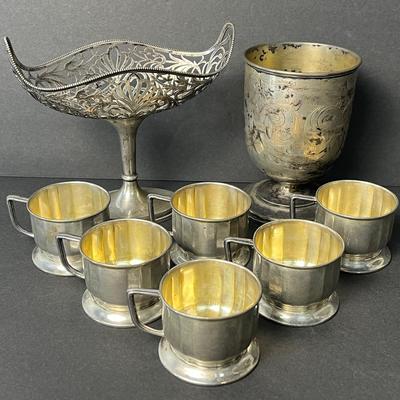 Austrian 800 Silver Teacups, Pierced Footed Bowl & Engraved Goblet - 1872  & After 1922 Date Marks