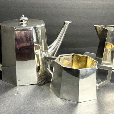 Austrian 800 Silver (Diana Mark) Art Deco Coffee Set With Pot, Sugar Bowl & Creamer 