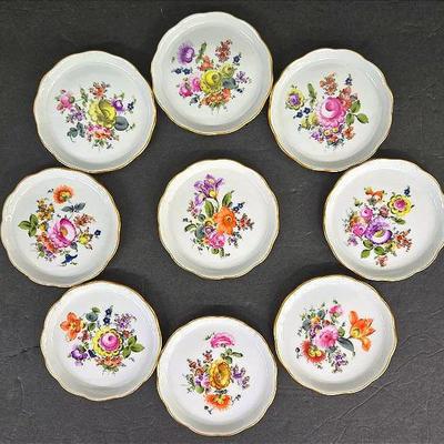 Herend Hungary Porcelain Hand Painted Floral 3" Butter Pat Dishes (9)