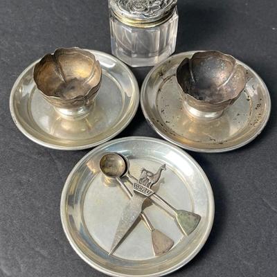 Sterling Silver (Marked & Tested): Art Nouveau Jar, Spoons, Small Dishes, Llama Pick 
