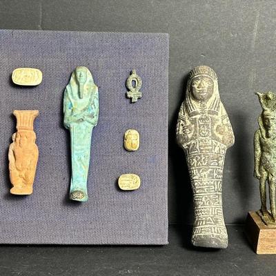 Egyptian Artifacts Including Walking Deity Figurine And More
