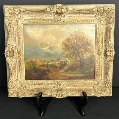 Antique Landscape Painting On Board - Framed 12x14”