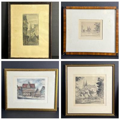 Antique European Prints (4) - 7.5x8.5 To 14x10.5”