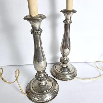 Antique 13 Loth Austrian .825 Silver (Marked) Electrified Candlesticks