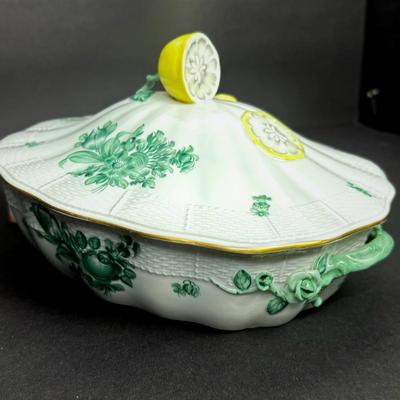Herend Hungary Porcelain Green Chinese Bouquet 10" Covered Vegetable - Monogrammed 