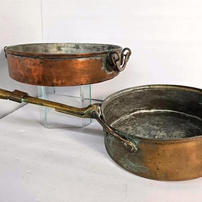 Vintage Copper Saute Pans - 10.5" & 11.5"