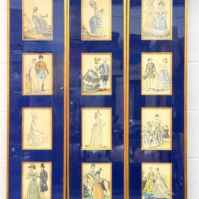 19th Century French Fashion Plates Framed As Quadriptychs - 38x9.5”