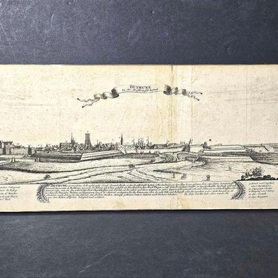 18th Century Engraving Of View Of Bethune In Artois, France - 7x20”