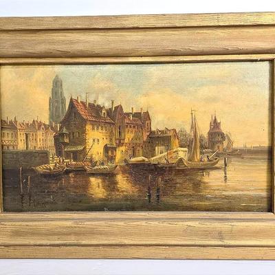 Van Hoom (Ludwig Hermann) 19th Century Dutch Landscape Painting On Board - Framed 15x23.5” 2 Of 2
