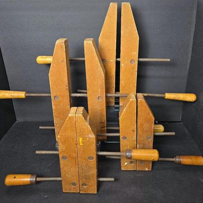Vintage Jorgensen & Craftsman Wood Clamps - 10-14”