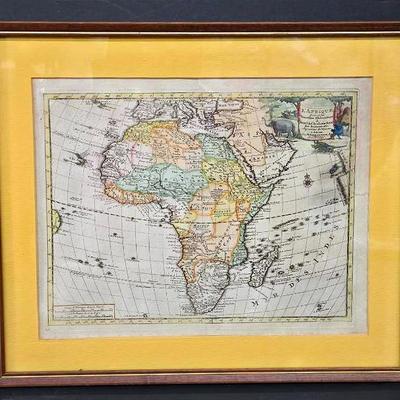 18th Century Hand Colored Engraved Map Of Africa  - Framed 12.5x16”