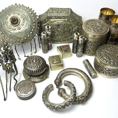 Southeast Asian Metalware: Trinket Boxes, Bracelets, Cups, More