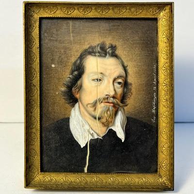Antique Portrait Miniature of Man In Gold Frame Dated 1824-  3x3.5” 